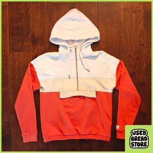 Mens XS 100% Cotton Soft Color Block Hoodie Orange White Cream Retro 90s
